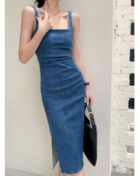 SLIM FIT CAMISOLE BLUE DENIM DRESS